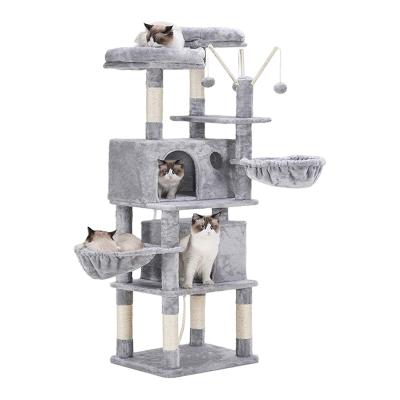 China Wholesale Modern Living Port Style Large Cat Climbing Scratching Tree Post House Tower With Sisal Canopy for sale