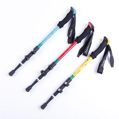 China 7075 aviation aluminum alloy New Four-section outer lock is easy to extend and retract. Aluminum Alloy Eva Handle Trekking Pole Aviation Material for sale