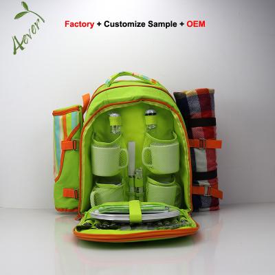 China For 4 Person Picnic Cooler Factory Price High Quality Compartment 4 Person Picnic Backpack With Blanket And Wine Bag for sale