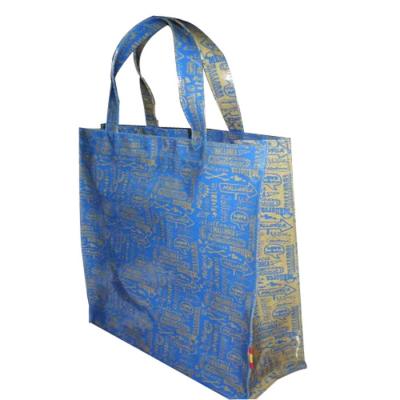 China Eco friendy material/100%cotton custom printed PVC cotton shopping bag glossy PVC coated tote bag for sale