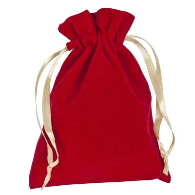 China China Manufacturer Recyclable Red Velvet Drawstring Pouch Jewelry Gift Bag With Gold String for sale