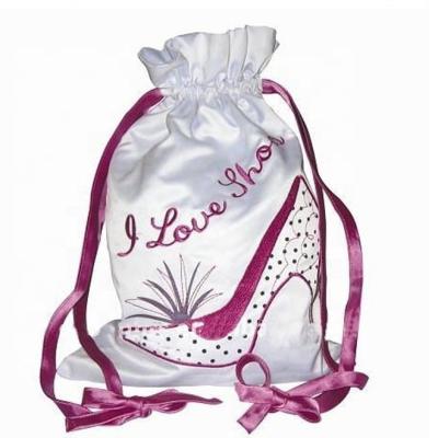 China 2021 Nylon Customized Printing White Silk Satin Drawstring Shoe Bag for sale