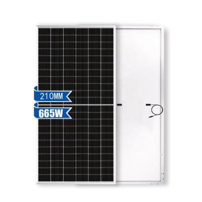 China Luxury Single glass solar panels 665W  monocrystalline solar cell panel 210mm 66cells 132half cells for house roof for sale