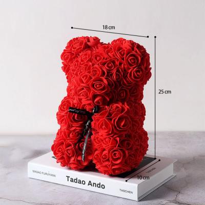 China Art Decor Red Rose Bear Artificial Foam Roses Flower Wedding Engagement Decoration Little Bear Valentine Day Gifts for sale