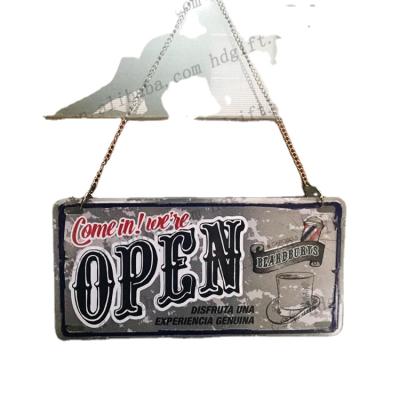 China Europe Embossed Metal Aluminum Open-Closed Custom Chain Open-Closed Metal Chain Tin Sign Hanging Door Shop Wall Art for sale