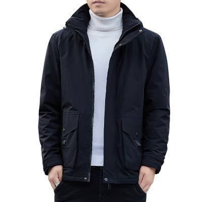 China Other Men's hooded hardshell winter American casual jacket men's fashion brand multi-bag cargo and fleece thickened cotton jacket for sale