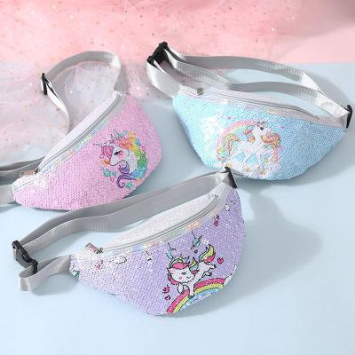 China Fashion Little Girl Kid Girl Cute Casual Cute Unicorn Print Sequins Cartoons Waist Bag Shoulder Pink Bags For Girls for sale