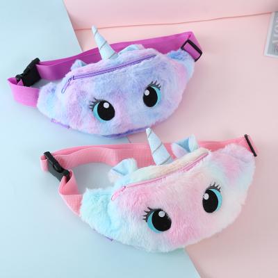 China Wholesale Fashion Colorful Unicorn Crossbody Bags Children Big Eyes Fur Little Girls Shoulder Fanny Pack For Kids for sale