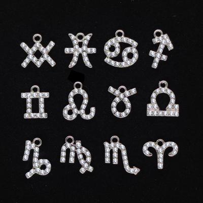 China Hot Sale Fashion 12 Twelve Zodiac Symbols Letter Image Graphics Inlaid DIY Diamond Necklace Pendant Accessories for sale