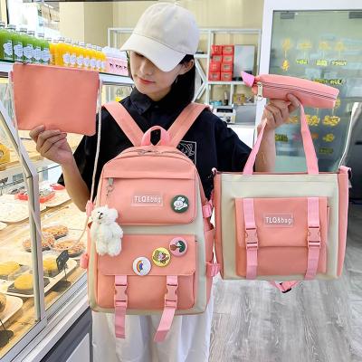 China New Style Anti-theft Canvas Backpack Female Korean Version Large Capacity 4pcs Set Student Women Backpack Custom for sale