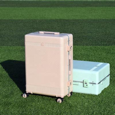 China New Fashionable ABS Narrow Side Suitcase Aluminum Frame Trolley Case Luggage Set For Women for sale