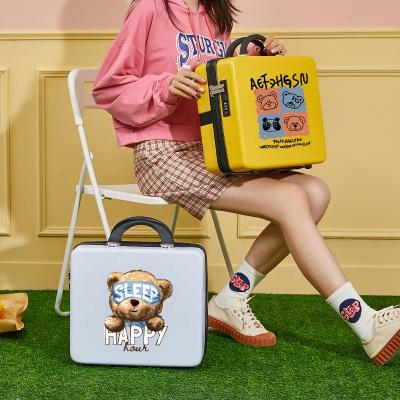 China Fashion Custom Board Light PC Cheap Personalized Cosmetic Portable Suitcase 14 Inch Cute Makeup Box for sale