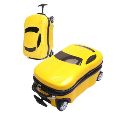 China Cartoon Custom Design Cheap 3d Trolley Zipper ABS Car Luggage School Bags Yellow Kids for sale