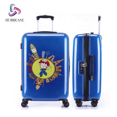 China Fashionable Customize Pattern Unique Glossy Blue ABS Suitcase Zipper Pulls Luggage Set For Boys for sale