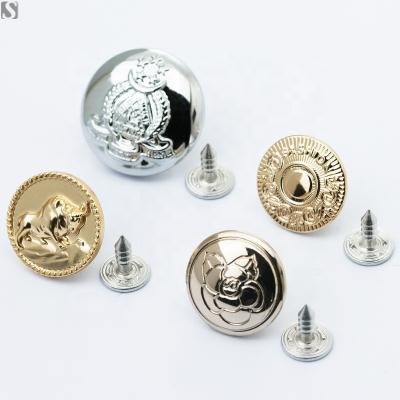 China SANKO Nickel Free Luxury Logo Customized 17mm Lattice Buttons Engraved Metal Jeans Button for sale