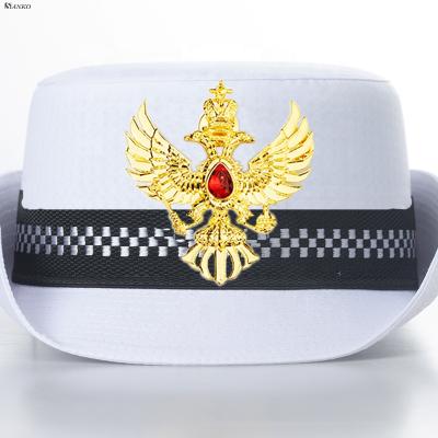 China Custom Engraved 3D SANKO Police Hat Badge Red Acrylic Film Solid Copper Metal Manufacturers for sale