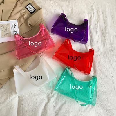 China Casual Transparent Candy Color PVC Tote Custom Logo PVC Handbag Zipper Purse & Purse for sale