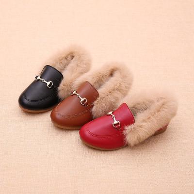 China Other Winter Wholesale New Plush Toddler Kids Stylish Shoes Cute Fur Slip On Flat PU Fashion Girls Shoes Children Loafers for sale