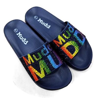 China Sweat-absorbent Custom Design Women Slips Slide Slipper Shine Diamond Black PVC Slips Women Slippers Rhinestone Slippers For Women for sale