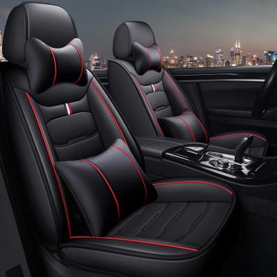 China Surround reverse design seat belt slots. Luxury Design 5 Pcs Seat Belt Slots Large Storage Pocket Design Full Set Leather Seat Mat Universal Interior Piece Seat Cover For Car for sale