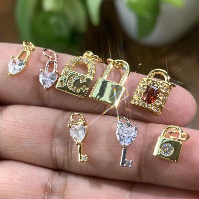 China 2021 Trendy Jewelry Fashion Key Lock Love Lovers Zirconia Charms Women Accessories Necklace Pendants For Jewelry Making for sale