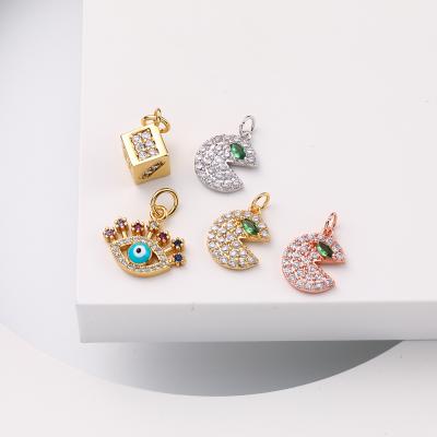 China HOT Zircon Eye Rainbow Mouth Coconut Tree Devil Colored Cube Pendants Charms Necklace Pendants For Jewelry Making for sale