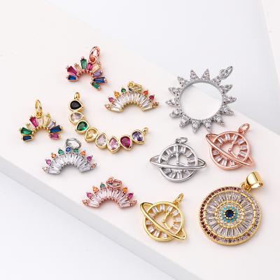 China 2021 Trendy Trending Products New Arrival Color Zircon Rainbow Sunflower Sun Star Charms Jewelry Making 14k Gold Jewelry Wholesale for sale