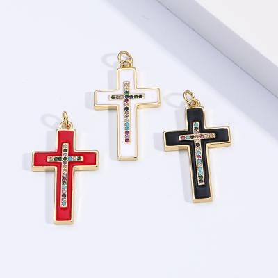 China Fashionable Zircon Cross Inlaid Copper Inlaid Pendant Fashion Enamel Rose Cross Necklaces Bracelets Pendant Making Supplies Earrings for sale