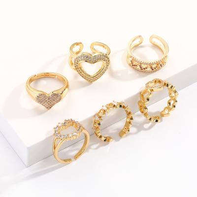 China Ice Jewelry Adjustable Gold Ring Bling Hollow Fine TRENDY Diamond Heart for sale