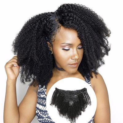 China Kinky Curly Natural Virgin Brazilian Hair Lace Up 8pcs Clips In Extension Afro Kinky Curly Hair Kit for sale