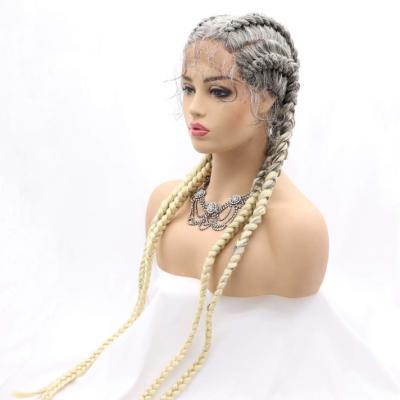 China Natural Wave 2022 Braided Lace Up Color Women Remy Lace Braided Wig For Baby Hair Cornrow Braids Wig Women African Glueless Box Braids Wig for sale