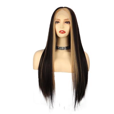 China Long Silky Straight Wave Blonde Lace Band Wig 24 Inch Blonde Lace Front Silk Straight Wigs Synthetic Hair Daily Color Women's Inch Highlight Wigs for sale