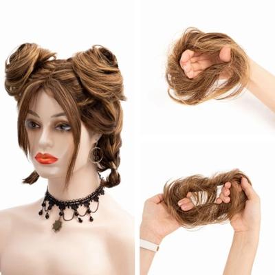 China 2022 Brown Black Popular Curly Blonde Synthetic Hair Extensions Flexible Ponytail Elastic Band Bun Wig Hair Buns for sale