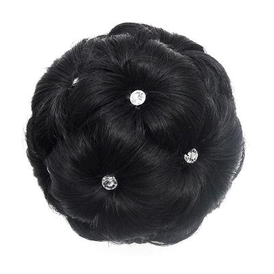 China Nice Curly Hair Bun Wrap Hair Piece Clips Wrap Natural Black Brown Color With Rhinestone for sale