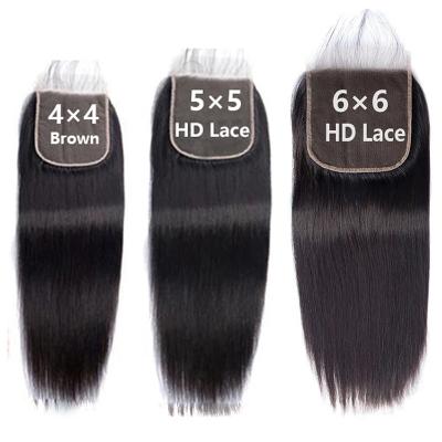 China Directly Seller 150% Density HD Lace Closure Pre Plucked Swiss Lace Closure 4*4 5*5 6*6 Hand Tied Hair Lace Closure Hairpiece for sale