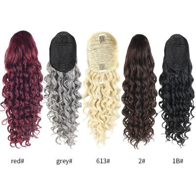 China Heat Resistant Synthetic Hair 24 Inch Long Wave Synthetic Heat Resistant Deep Wrap Around Drawstring Ponytail Extension Wigs for sale