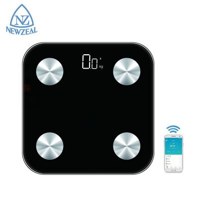 China Top Selling Blue Tooth Bedroom Scale Body Fat Scale Smart Wide Black Glass Bathroom Scale for sale