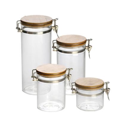 China Freshness Keeping Glass Jar With Bamboo Lid Sealed Canister Food Storage Bottles Container Kitchen Storage For Loose Coffee Bean Sugar Salt Tea for sale