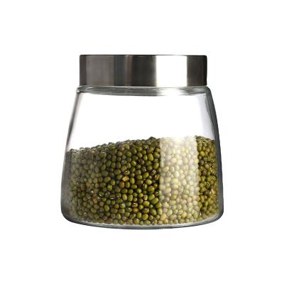 China Food Customized Glass Jars Kitchen Supplies Stainless Steel Wide Tight Lid Honey Jam Pickle Kitchen Air Mouth Storage Glass Jars for sale