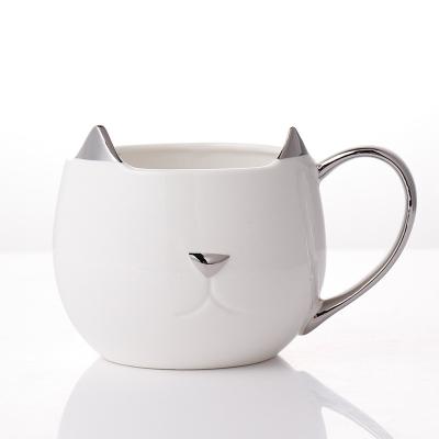 China Viable creative porcelain cat cup coffee cup cat ear cup black and white gold plated silver plated factory direct sale for sale