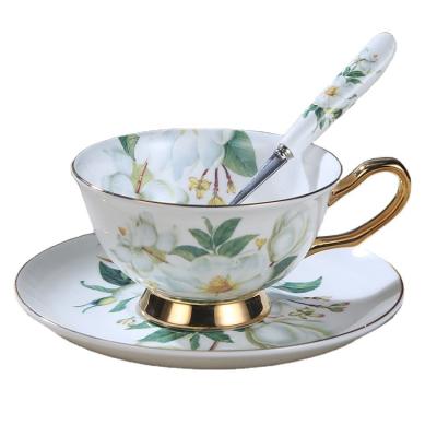 China Exquisite Viable European Bone China Flower Design Coffee Cup and Saucer Set for sale