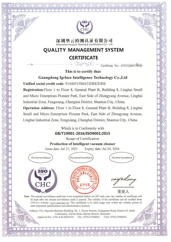 ISO9001 - Guangdong Igrlace Technology Co., Ltd.