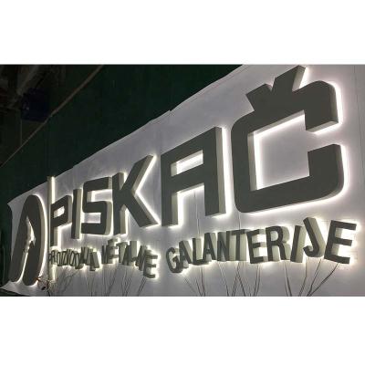 China Back Buildings Shop Signage Custom Shop Exterior Building Stainless Steel Lit Signage Metal Letter Acrylic Door LED Signage for sale