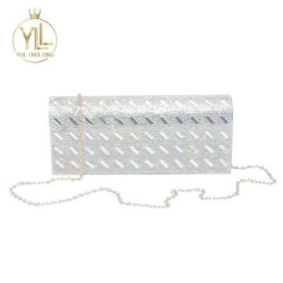 China Crystal Evening Clutch Bag Luxury Wedding Silver Beaded Rhinestone Purse For Women for sale