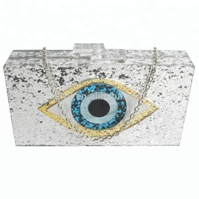 China New Fashion Glitter Evil Eye Acrylic Clutch Bag Iridescent Design for sale