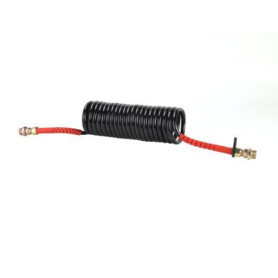 China PA Black Nylon Coil Hose Air Brake Coils Hose Polyamide Spiral Black Hose Tube With M18 M16 Connectors for sale