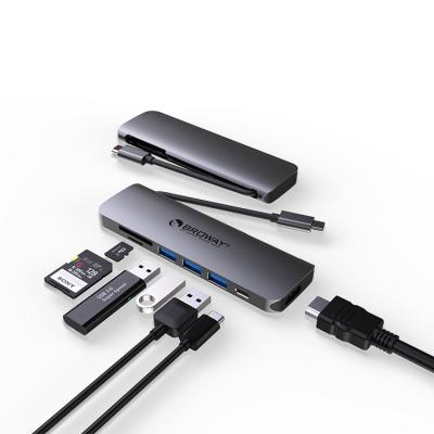 China USB Hub Aluminum USB Type C Hub 7 In 1 C 3.0 USB 3.0 HDMI 4K 30HZ SD TF Docking Station BD31132A Docking Type for sale