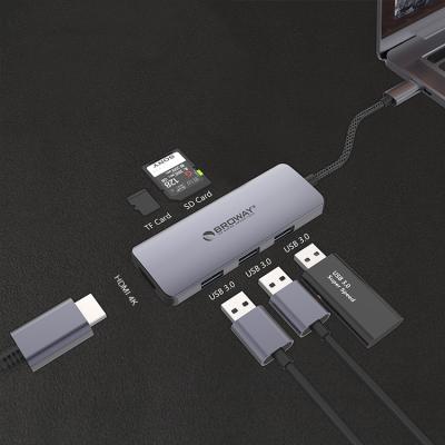 China New Type USB 3.0 SD TF Card Reader Laptop USB Hub Adapter BD136F Type 6in1 4k HDMI USB C Hub for sale