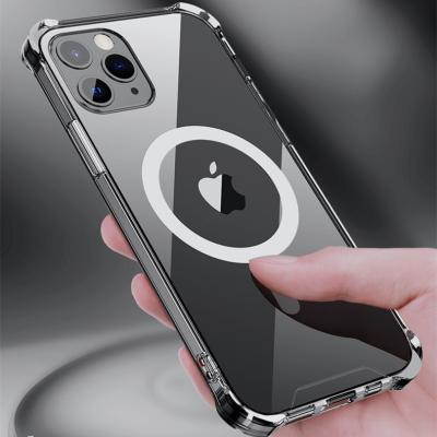 China Magnetic Clear Cell Phone Case Anti-fall PC TPU Phone Cover For iPhone 12 13 Pro Max Wireless Charging Phone Case for sale