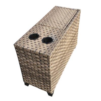 China Side Tables with Storage& Cup Holder& Outdoor PE Rattan Wicker Side Table Cooler With Cup Holder And Cooler for sale